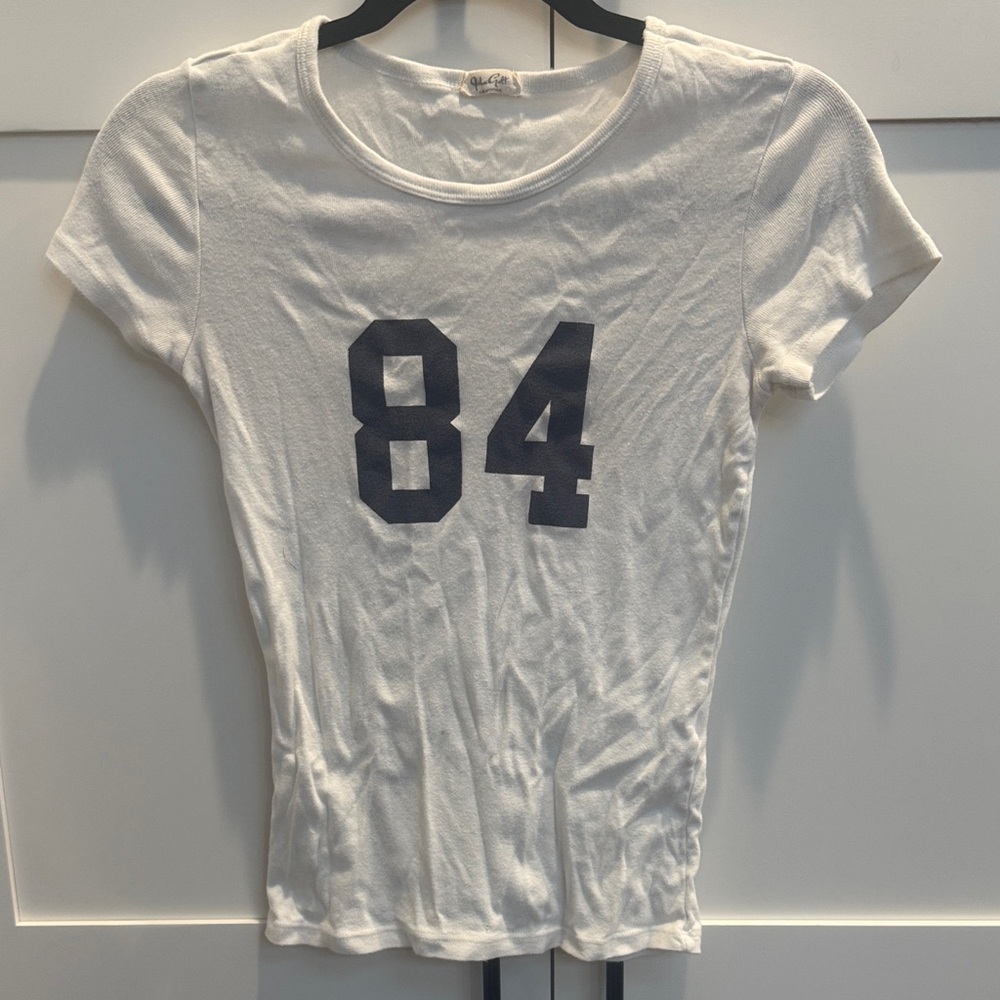 Brandy Melville White Tee with Navy '84' Graphic
